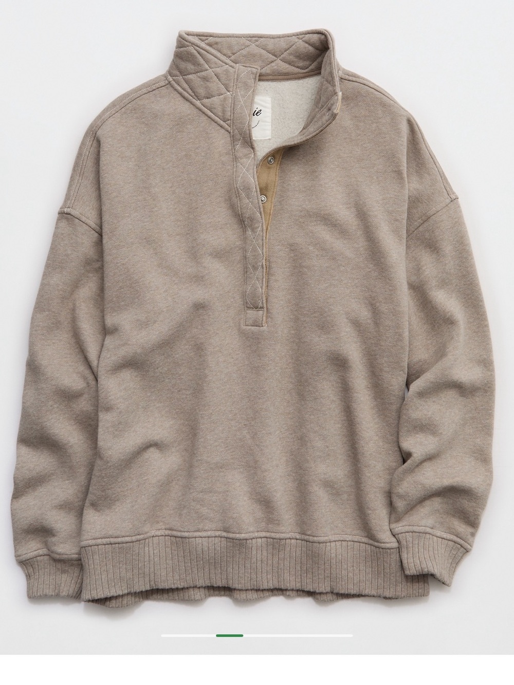 NEW aerie  Quilted Mock Neck Pullover Sweatshirt - Taupe
